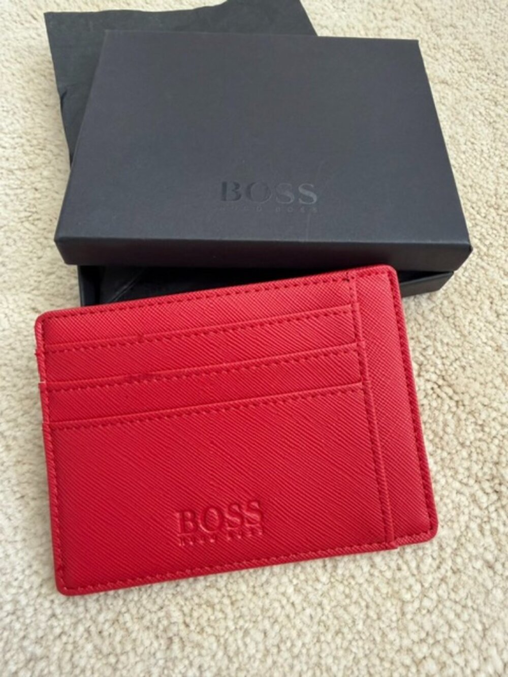 Hugo Boss Saffiano Red Leather Card Holder Wallet
